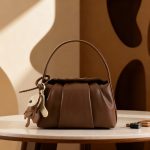 Brown Pleated Leather Handheld